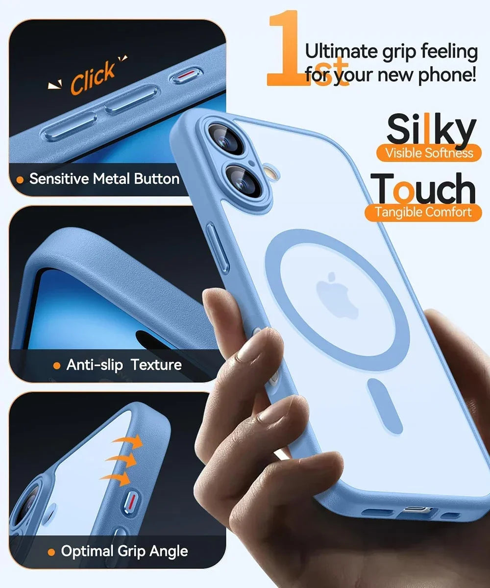 Magnetic Matte Translucent Armor Shockproof Case For iPhone 17 16 15 14 13 12 11 Pro Max Plus For Magsafe Wireless Charge Cover
