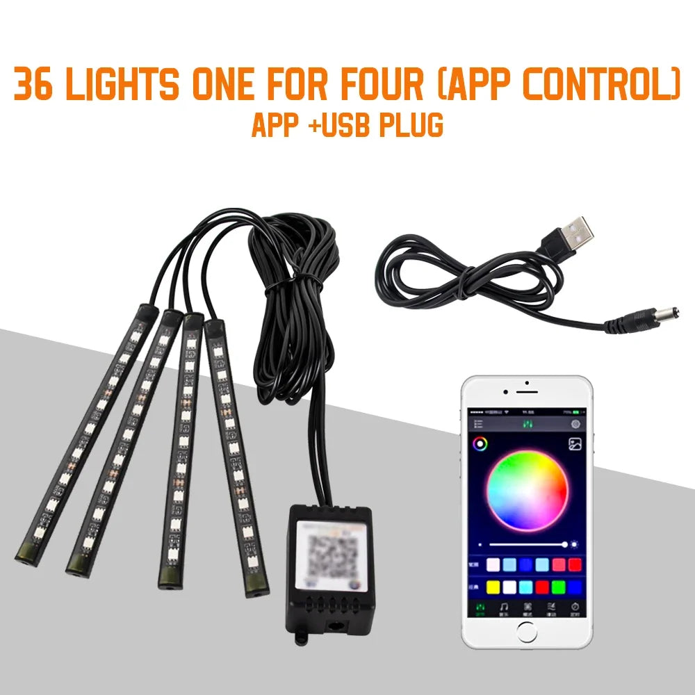 RGB Car Interior Ambient LED Light with Music Sync and App Control