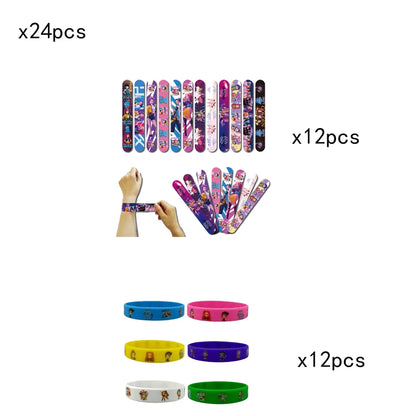 Hot K-pop Birthday Party Favors Cartoon Kids Gift -Reusable Straw Stamp sticker Bracelet Keychain Pin Badge Game Reward Souvenir