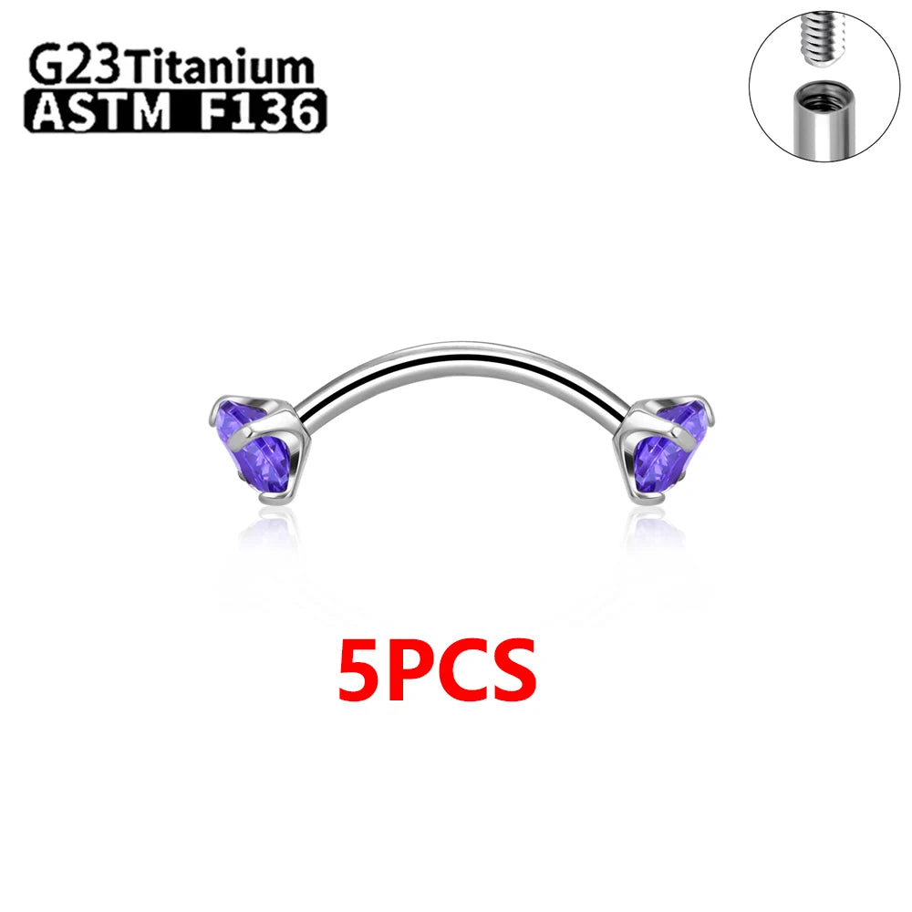 G23 Titanium Eyebrow Piercing Jewelry with Zircon – 1/5/50pcs Wholesale