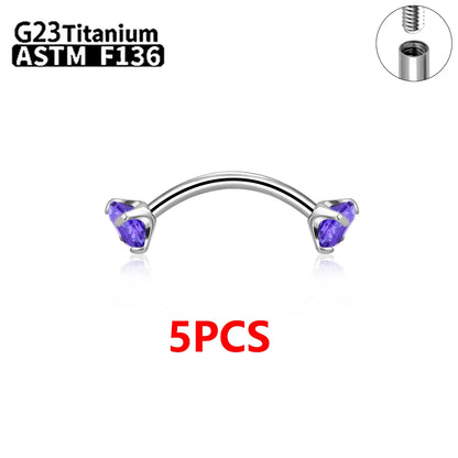 G23 Titanium Eyebrow Piercing Jewelry with Zircon – 1/5/50pcs Wholesale