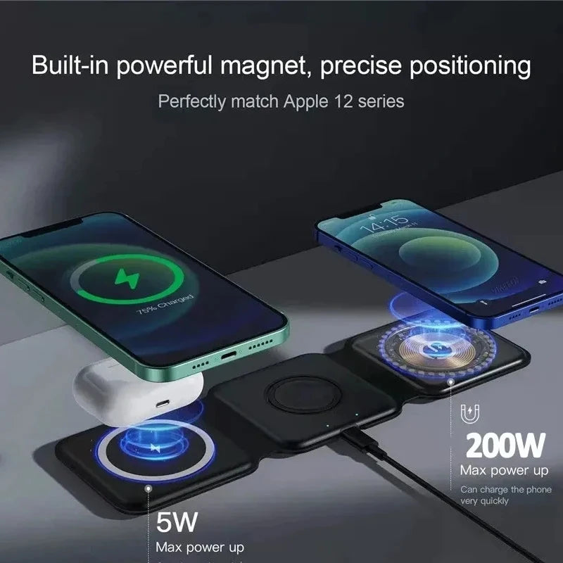 3-in-1 Magnetic Portable Wireless Charger Pad Fast Charging Dock For iPhone 17 16 Pro Max Apple Watch 9 8 AirPods Charge Station
