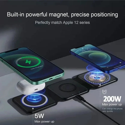 3-in-1 Magnetic Portable Wireless Charger Pad Fast Charging Dock For iPhone 17 16 Pro Max Apple Watch 9 8 AirPods Charge Station
