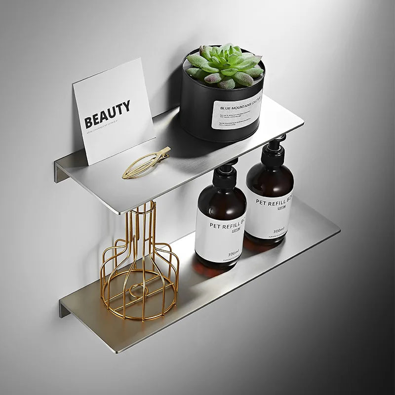 Black/ Chrome Bathroom Shelf Thicken Stainless Steel Corner Shelves Towel Rack Shampoo Holder Kitchen Storage Rack 20/30/40/50cm