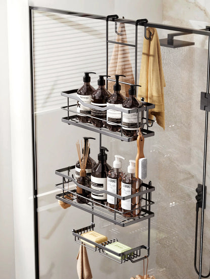 Over the Door Hanging Shower Caddy No-Drill Removable Bathroom Organizer Storage Rack for Shower Gel Soap Towels