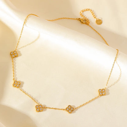 GANEMLY Clover Flower Zircon Necklace – 316L Stainless Steel Waterproof