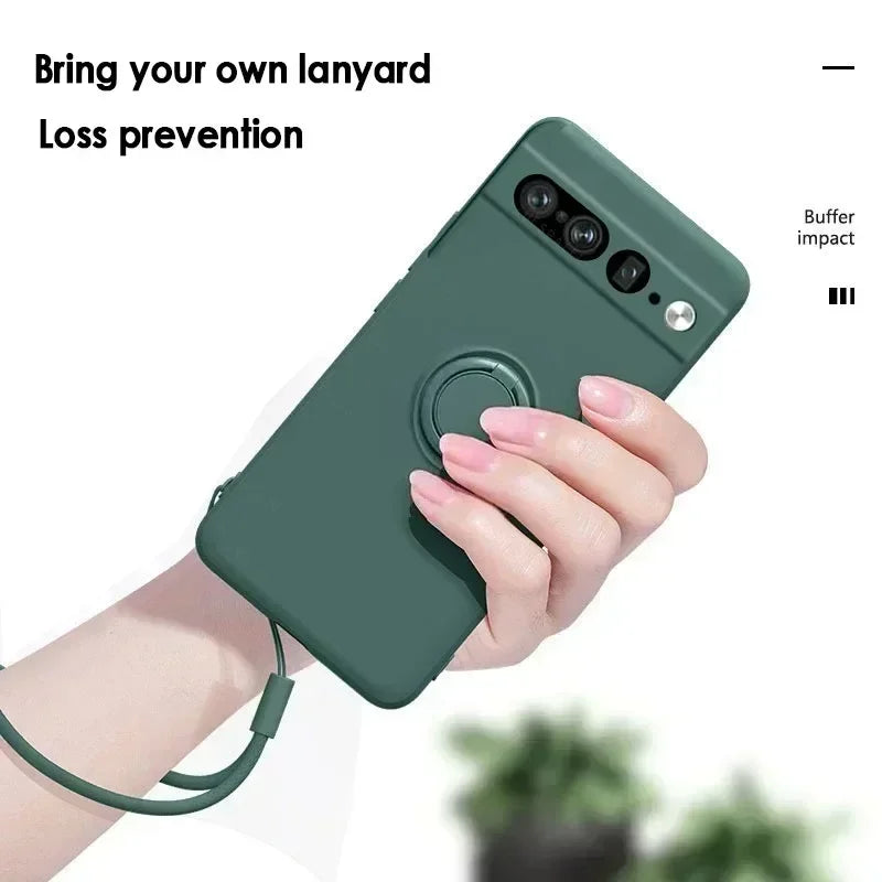 Original Liquid Silicone Rotable Ring Holder Case For Google Pixel 11 Pro XL 10A 9A 8 7 Pro Wrist Strap Skin Feel Protect Cover