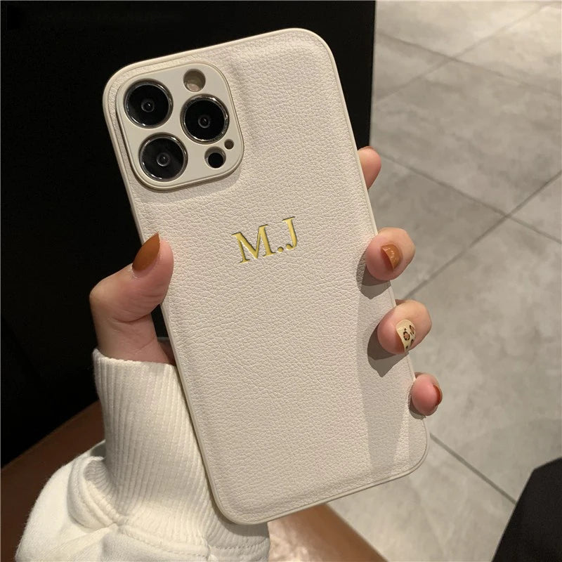 Personalised Customized Name Case For iPhone 17 16 15 14 13 12 11 Pro Max Initials Letters Leather Cover 13 15 16 17 Air Pro Max