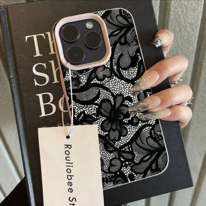 Black Lace Pattern Shockproof iPhone Case