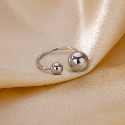 Exaggerated Stainless Steel Bead Ball Ring – Adjustable Gold Color Waterproof Ring for Women & Men