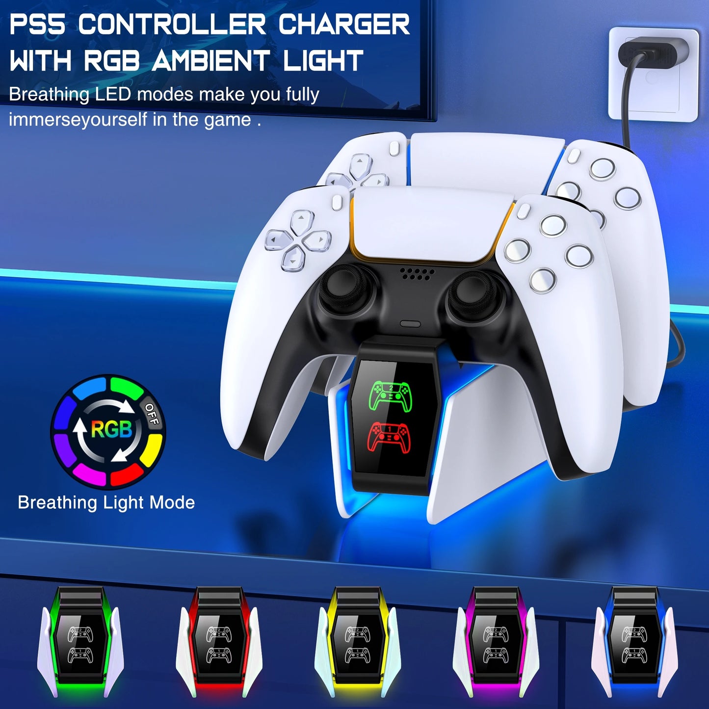Controller Charging Station for PlayStation 5 Dual Fast Charger LED Indicator Charging Stand Docking Station PS5 Accessories