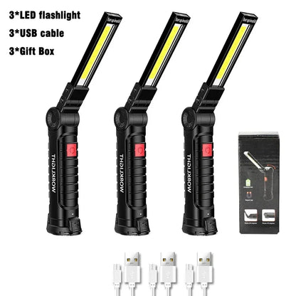COB LED Work Light USB Rechargeable Magnetic Flashlight Super Bright Folding Lantern for Camping Emergency Car Repair with Hook