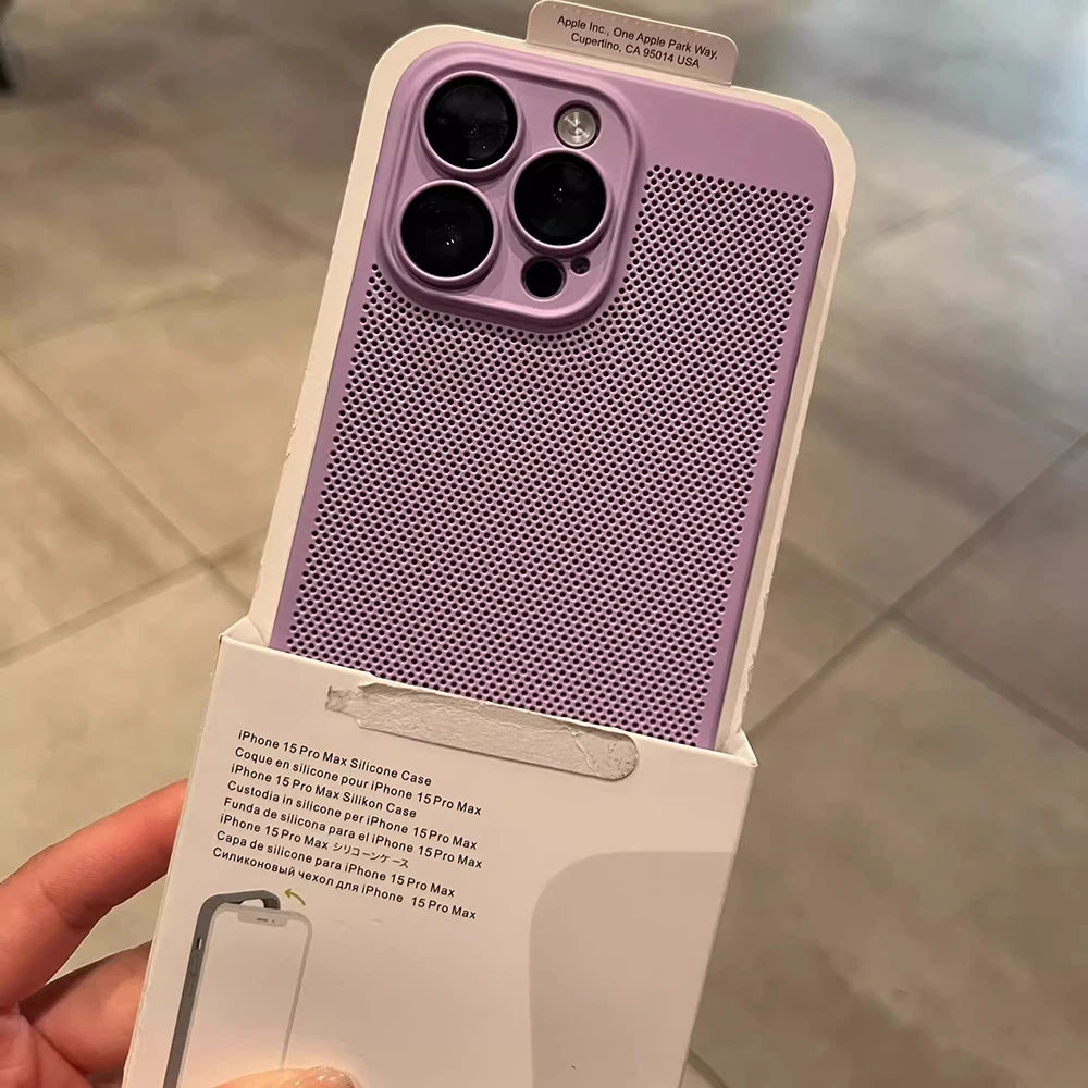 New Honeycomb Heat Dissipation Phone Case For iPhone 16 15 14 13 17 Pro Max Plus Cooling Breathable Solid Color Shockproof Cover