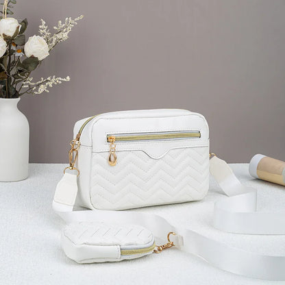 Ladies' Quilted Pattern Crossbody Bag, Casual Minimalist Single Shoulder Bag With Mini Hanging Money