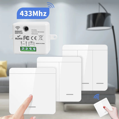 433MHz Wireless Smart Switch 1/2/3 Gang 86 Wall Panel Remote Control Light Switch 10A 110V 220V Home Bedroom Staircase LED Lamp