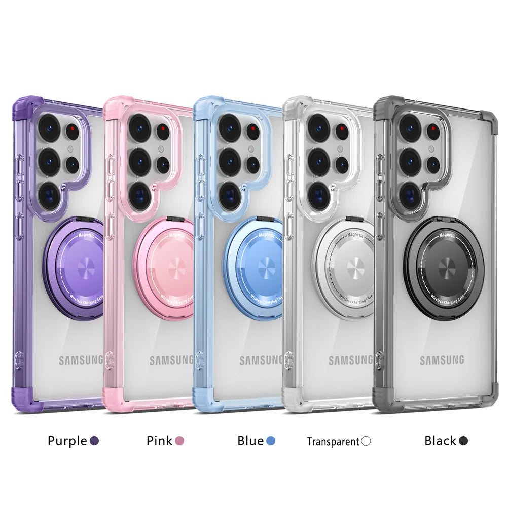 Rotating Magnetic Folding Stand Transparent Phone Case for Samsung S26 S25 Edge S24 S23 Plus FE S21 Ultra Armor Shockproof Cover