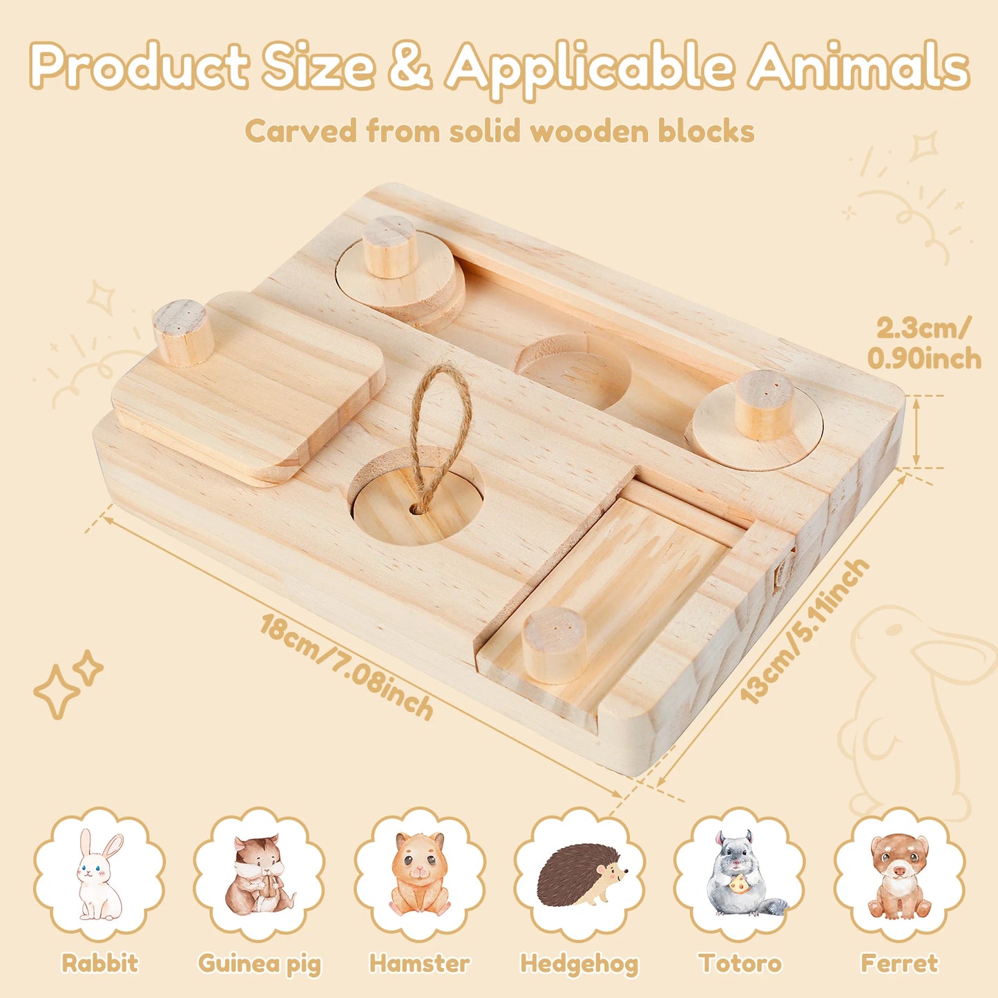 6 In 1 Wooden Hamster Foraging Toys Small Pet Feeder Interactive Puzzle Treat Dispenser Guinea Pig Toys