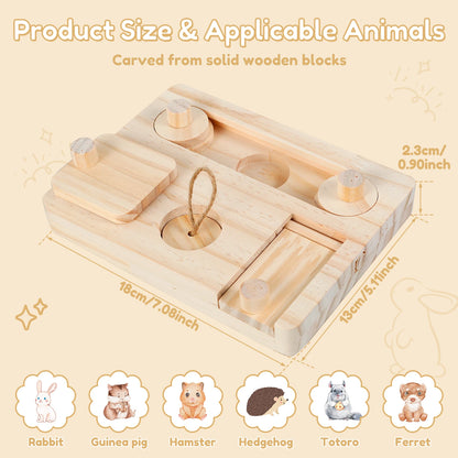 6 In 1 Wooden Hamster Foraging Toys Small Pet Feeder Interactive Puzzle Treat Dispenser Guinea Pig Toys