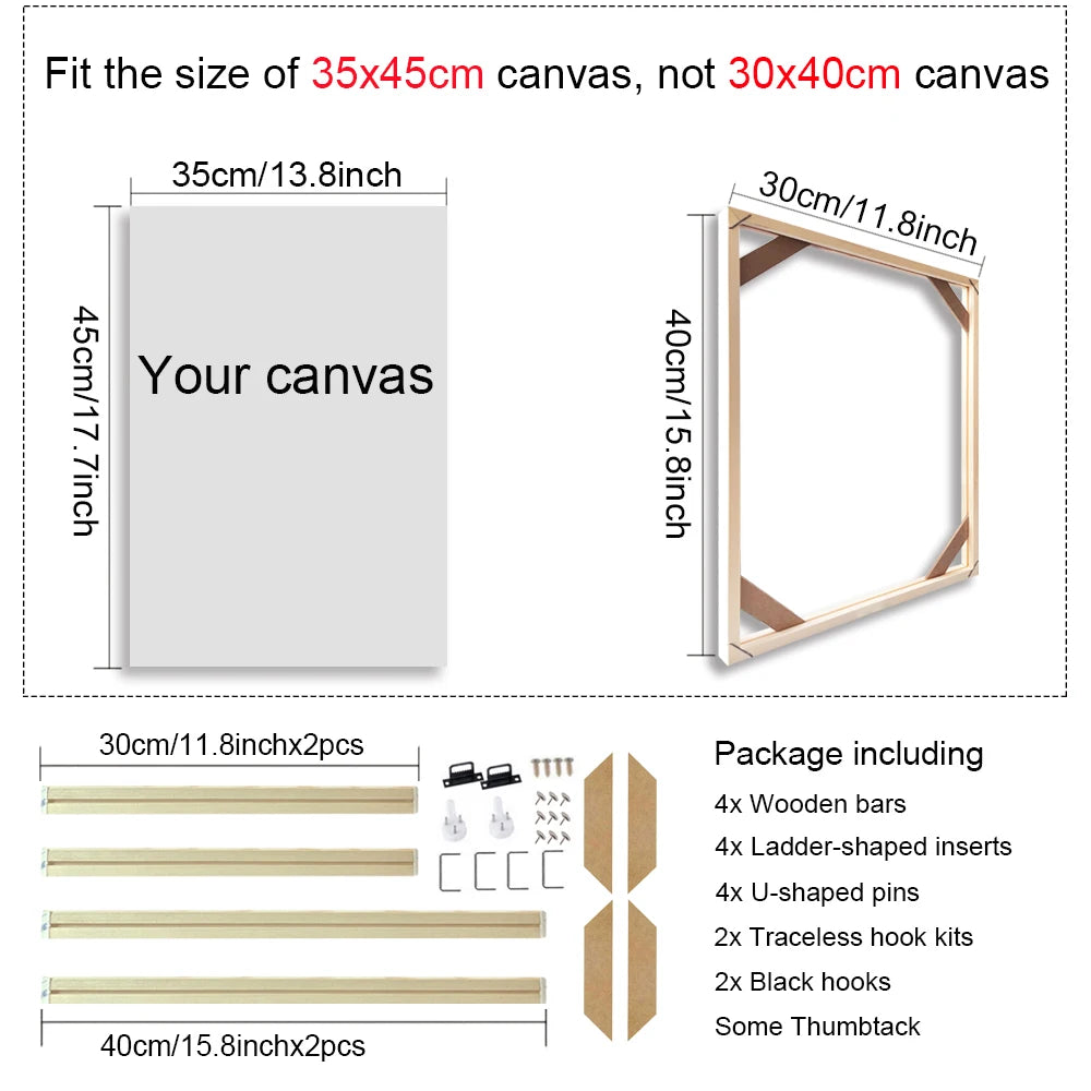 Various Sizes Canvas Frame Wooden Frames Natural Wooden Photo Oil Painting Canvas Diamond Painting Frames Canvas Wood Wall Frame