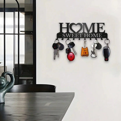 1Pc Black Metal Wall Mount Key Holder, Sweet Home Style Key Rack With 10 Hooks, Practical Key Hanger