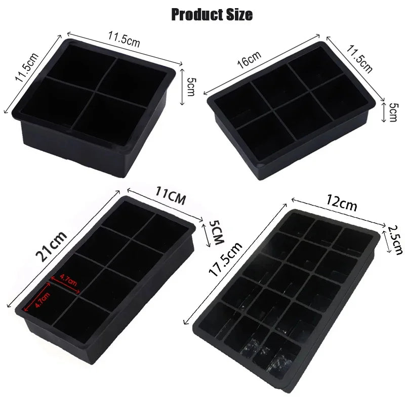 SoftAura 4/6/8/15/160 Grid Large Silicone Ice Cube Tray Food Grade Jumbo Ice Maker Mold Square Ice Tray for Home Kitchen DIY