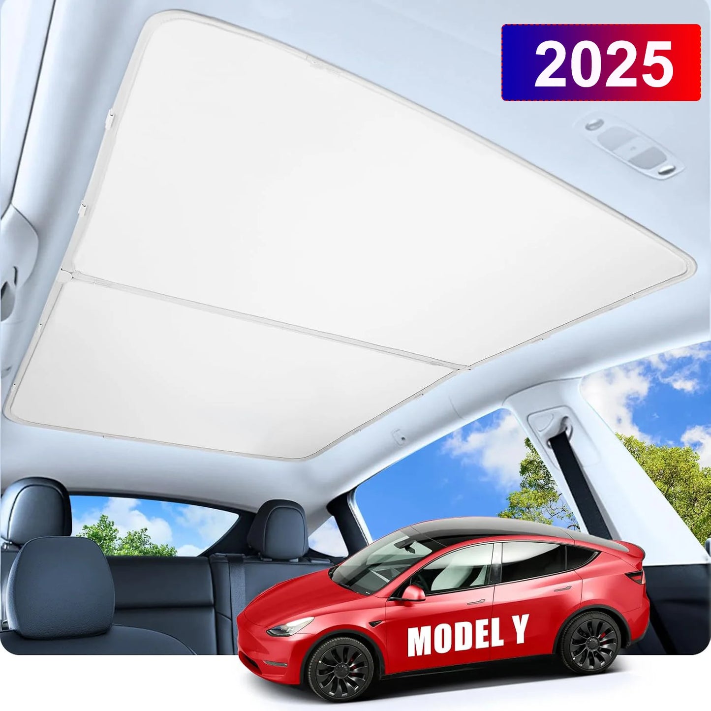 Sun Shade For Tesla Model Y Juniper 2025 Launch Model 3 Highland Sunshade Roof Nano Ice-Crystal Buckle Glass Skylight Cool Cover