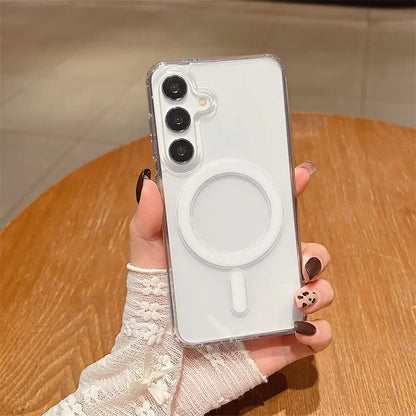 For Samsung S25FE Case Simple Transparent Acrylic Magnetic Skin-friendly PC Cover For Samsung S25 FE Shockproof Bumper Funda