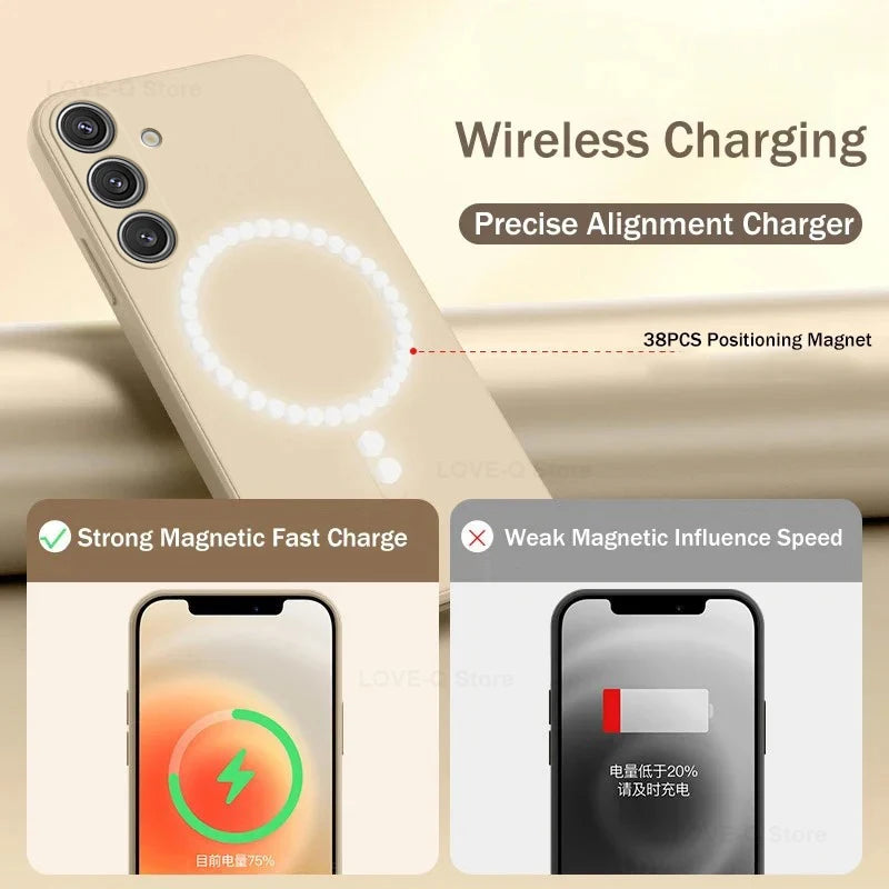For Magsafe Magnetic Wireless Charge Case For Samsung Galaxy S25 S26 S24 S23 S 25 Ultra Plus FE Soft Cases Liquid Silicone Cover
