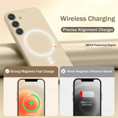 For Magsafe Magnetic Wireless Charge Case For Samsung Galaxy S25 S26 S24 S23 S 25 Ultra Plus FE Soft Cases Liquid Silicone Cover