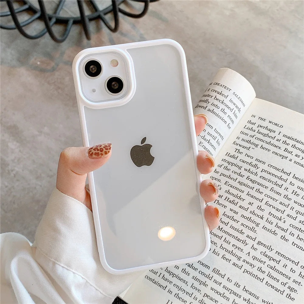 Candy Color Transparent Acrylic iPhone Case – TPU Full Coverage Cover for iPhone 7–15 Series