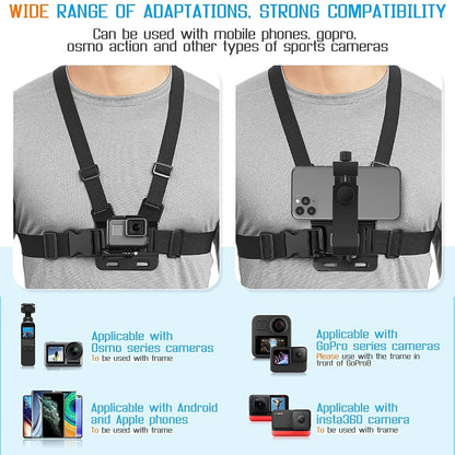 Phone Chest Strap Mount Belt for Iphone 14 Holder Mobile Smartphone for GoPro Hero 13 12 11 10 9 DJI Action Camera Live Shooting