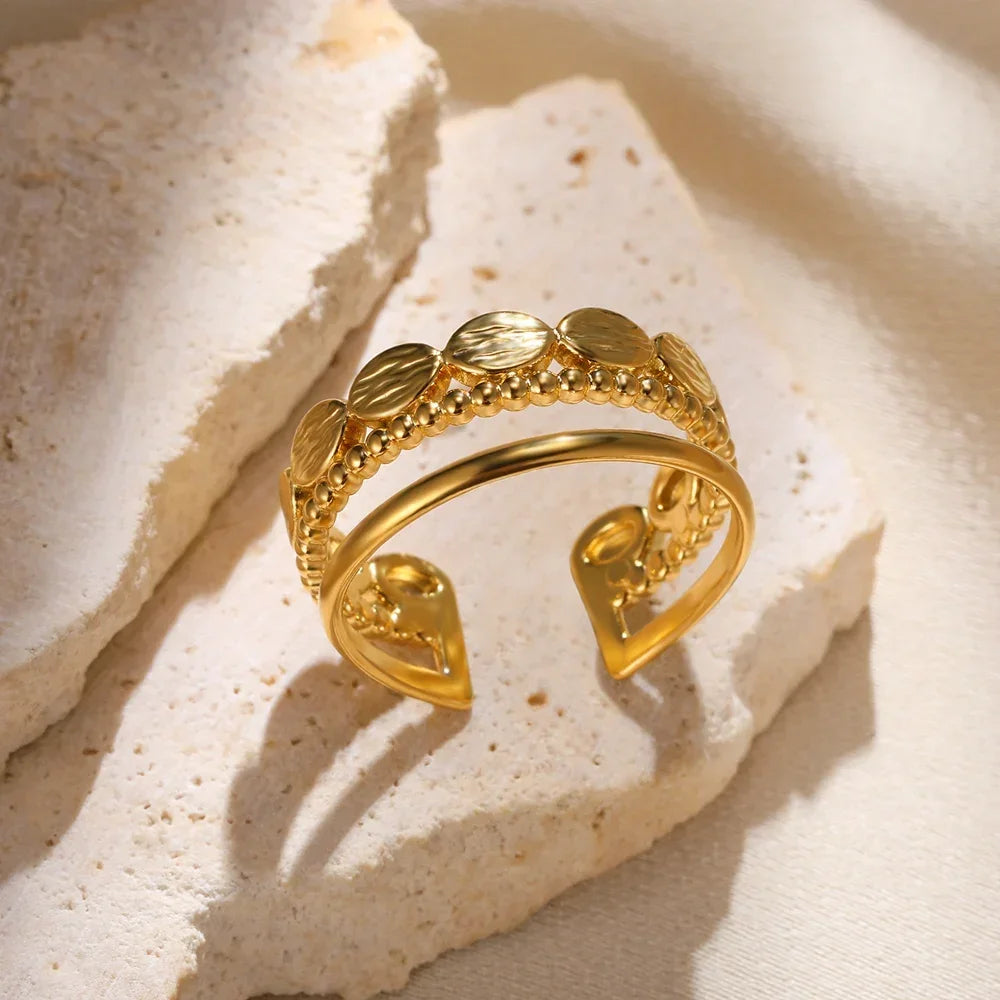 Stainless Steel Heart Ring for Women – 18K Gold Plated, Zircon Inlay, Vintage Waterproof Wedding Jewelry Gift