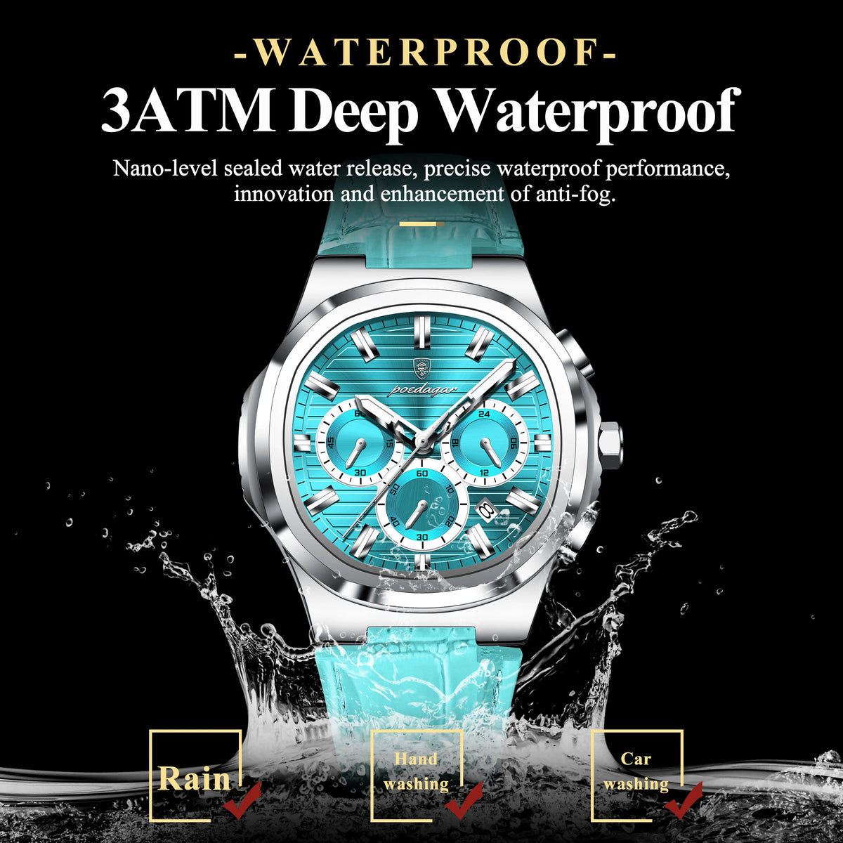 POEDAGAR Top Original Man Watch Leather Waterproof Luminous Fashion Men Clock Date Chronograph Quartz Sports Men's Watches Reloj