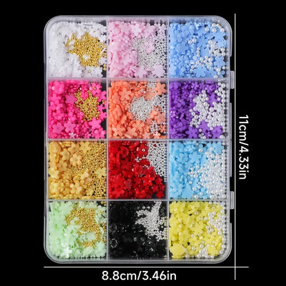 1500pcs/box Floral Nail Art Charms Set, Y2K Style High Quality Colorful Resin Flowers 3D Nail Charm