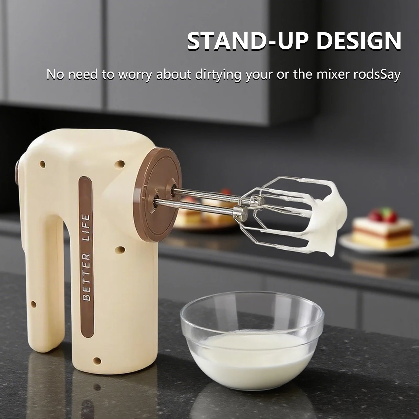 ONEKA Cordless Electric Handheld Mixer 5 Speed With Two Detachable Whisks For Kitchen Baking Starter Kit Gift Idea