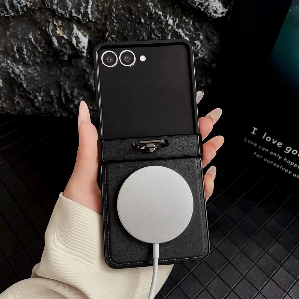 360 Rotating Magnetic Ring Holder Phone Case For Samsung Z Flip 7 6 5 4 3 Flip6 Flip5 Flip4 Flip3 5G PU Leather Back Cover