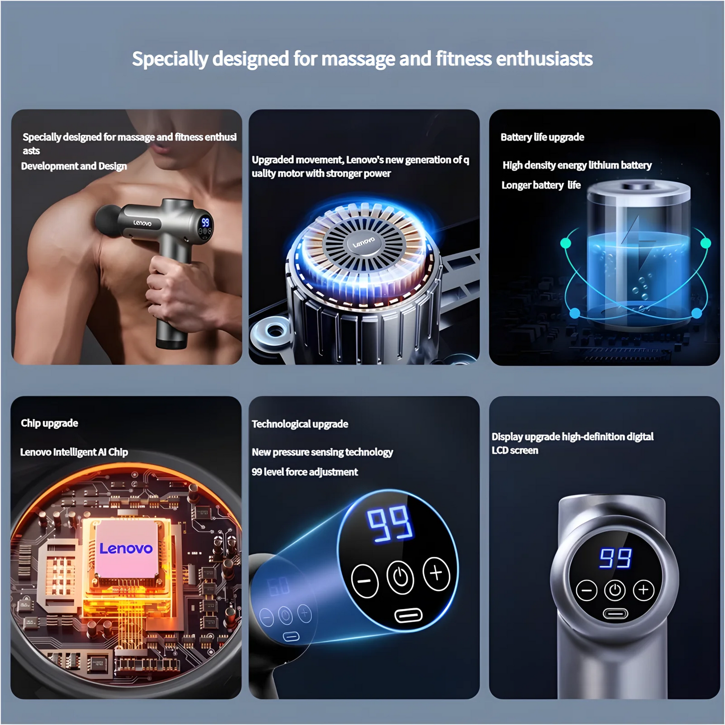 Lenovo Brand Fascia Gun Deeply Relieves Muscle Soreness Fitness and Relaxation Equipment LED Touch Screen 8Massage Head Gifts
