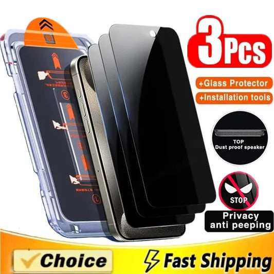 Dust Free Installation Privacy Screen Protector For iPhone 17 Pro Max 16 11 14 13 12 15 16E Air Mini SE 7 8 XR XS Anti-spy Glass