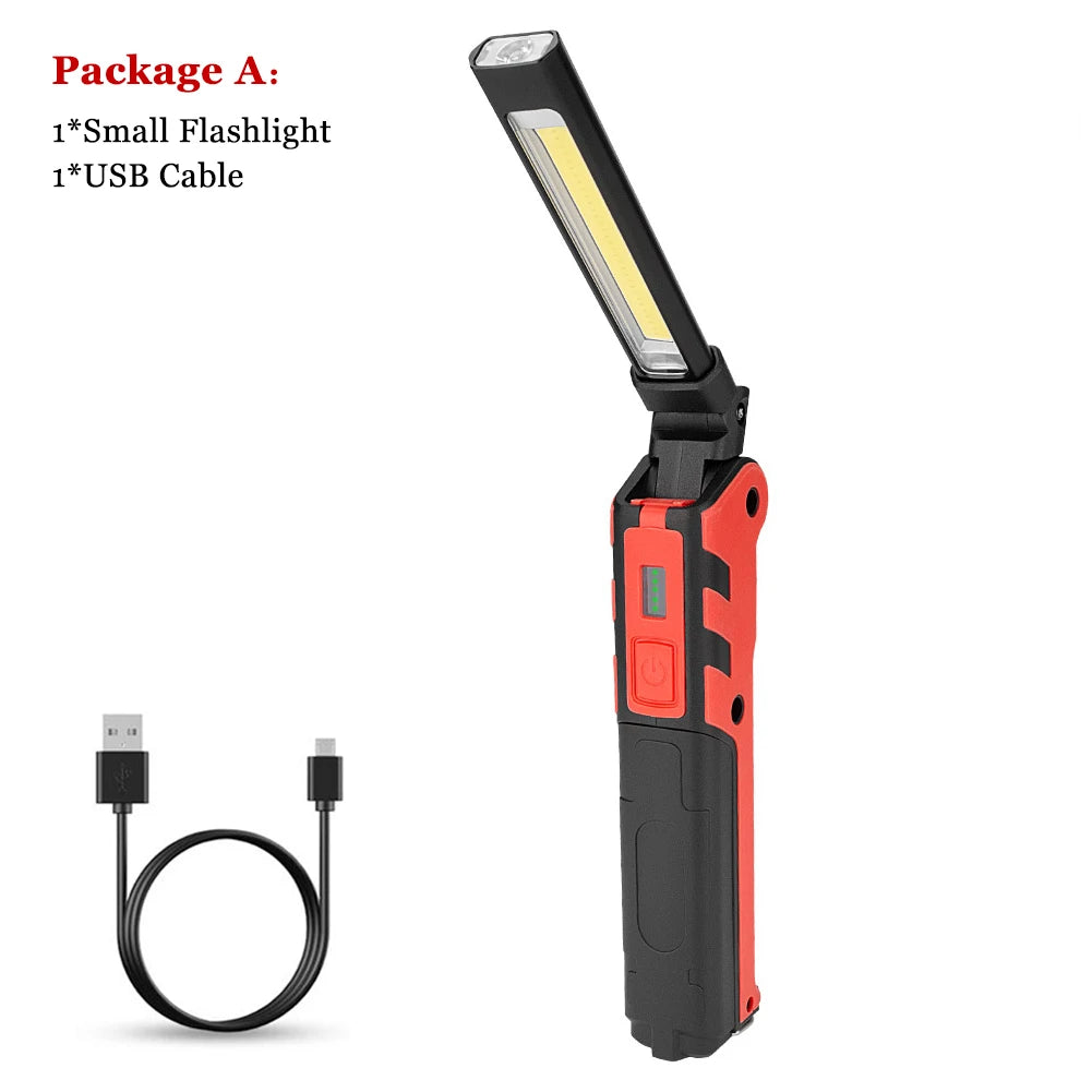 Dimmable COB LED Work Light USB Rechargeable Folding Flashlight Inspection Lamp with Magnetic Hook Power Bank