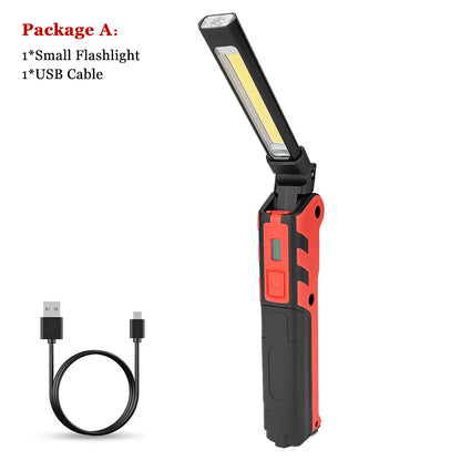 Dimmable COB LED Work Light USB Rechargeable Folding Flashlight Inspection Lamp with Magnetic Hook Power Bank