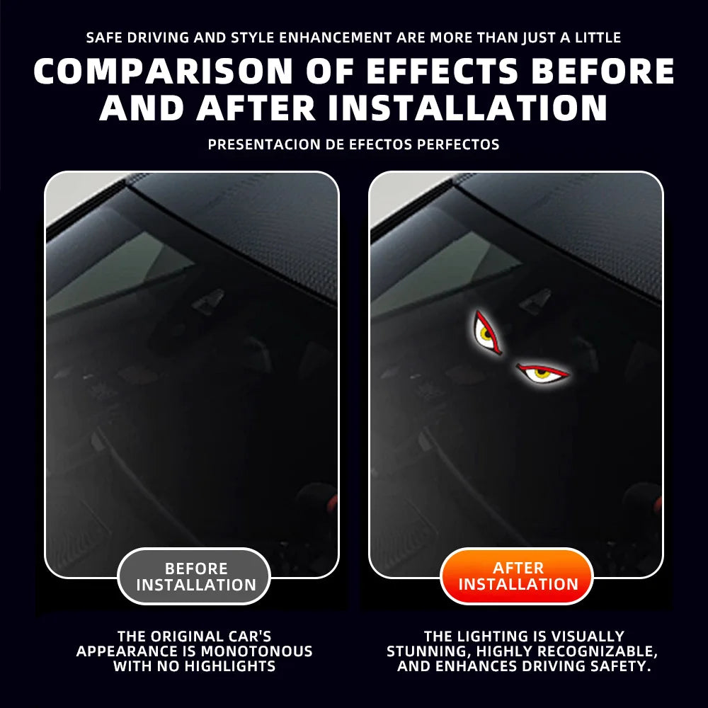 Solar Powered Car Neon Light Wireless Cool DEMON EYE Led Ambient Light Suction Cup USB Rechargeable Atmosphere Breathing Lamp