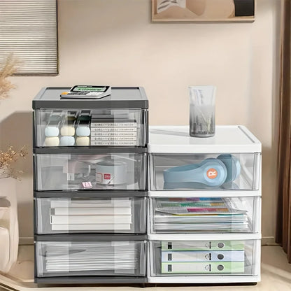 Clear Desktop Storage Box with Drawer Heightened Table Organizer Plastic Office Storage Cabinet for Stationery Cosmetics