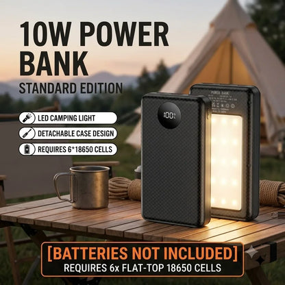 6×18650 Battery Storage Box DIY Power Bank Shell Dual USB-C Output Portable Charging Holder Built-in Camp Light for Mobile Phone