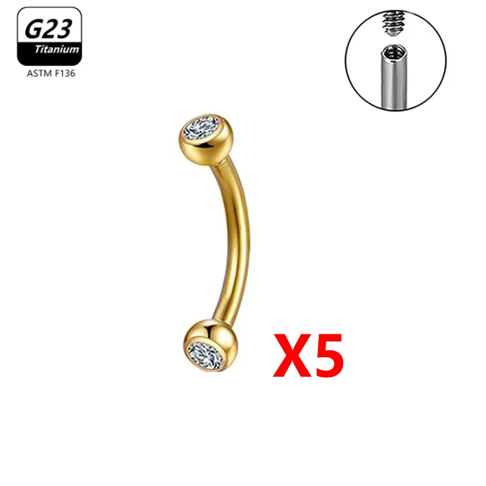 G23 Titanium Eyebrow Piercing Jewelry with Zircon – 1/5/50pcs Wholesale