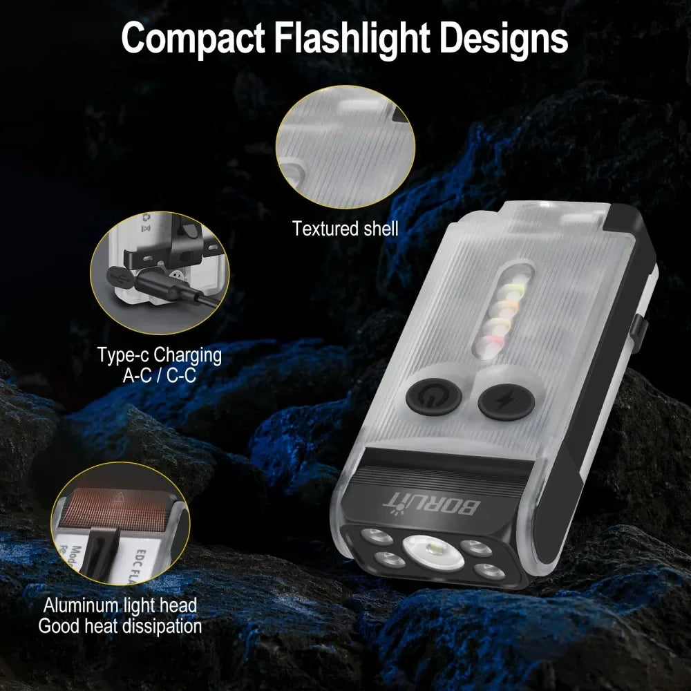 BORUiT V30 900LM UV LED EDC Flashlight Type-C Rechargeable Power Bank Work Light with Magnetic Buzzer Camping Pocket Lantern