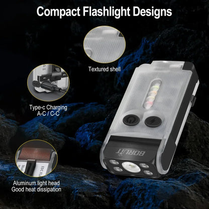 BORUiT V30 900LM UV LED EDC Flashlight Type-C Rechargeable Power Bank Work Light with Magnetic Buzzer Camping Pocket Lantern