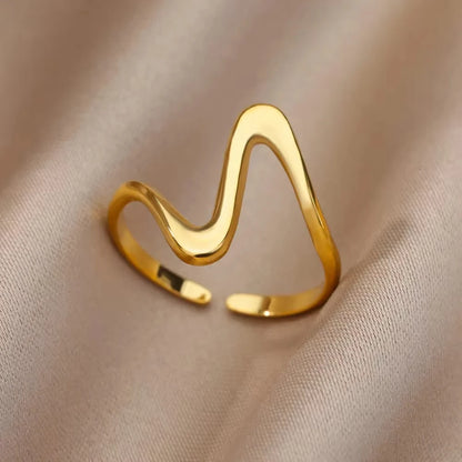 316L Stainless Steel Geometric Open Ring – Gold Color Waterproof Wedding Band