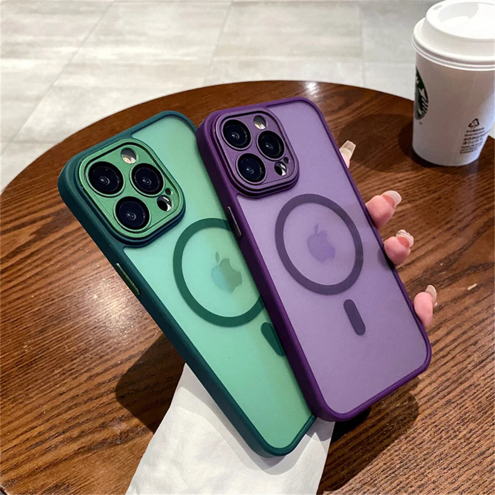 Matte Translucent Lens Protection MagSafe iPhone Case – Full Coverage for iPhone 11–16 Series