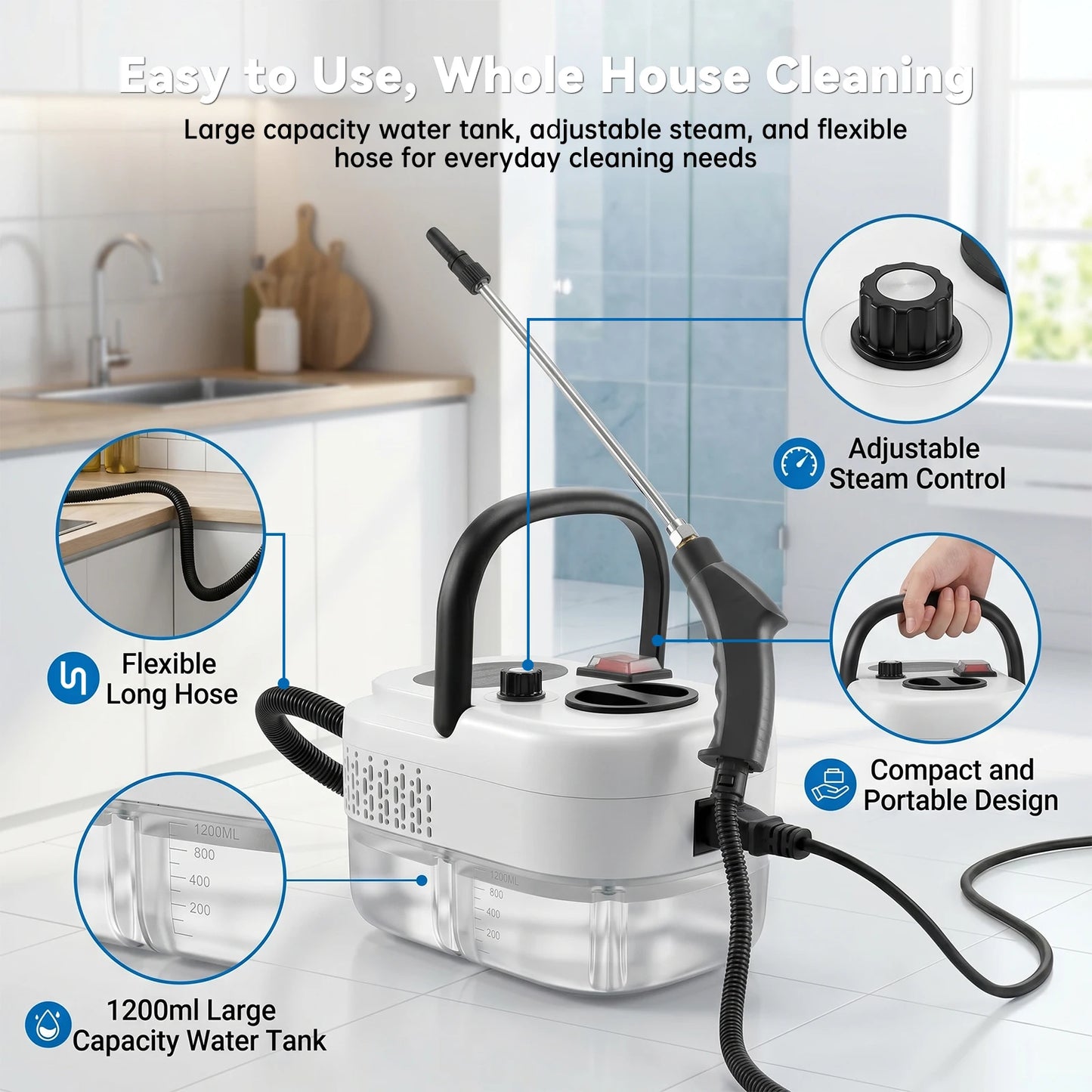 2500W High Temperature Steam Cleaner 110V Portable Handheld Steam Cleaning Machine With Multiple Accessories US Plug