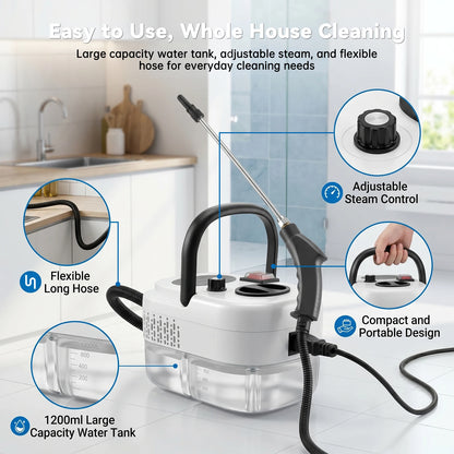 2500W High Temperature Steam Cleaner 110V Portable Handheld Steam Cleaning Machine With Multiple Accessories US Plug